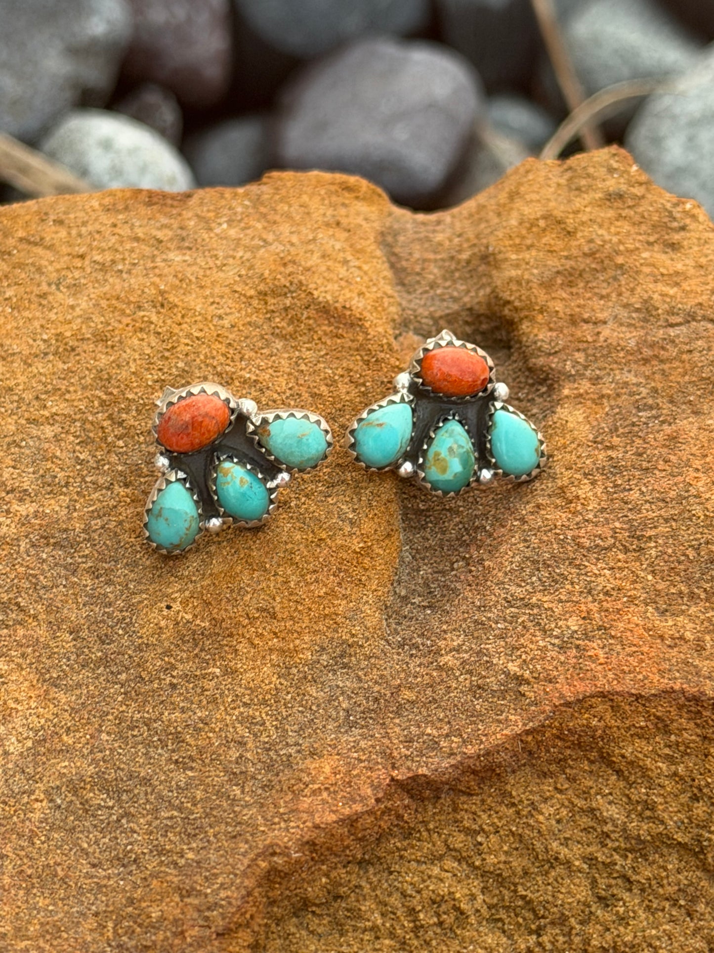 Orange Mojave and Kingman Turquoise Earrings