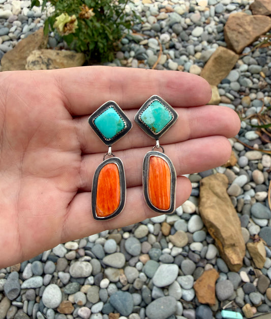Turquoise and Spiney Oyster Dangle earrings