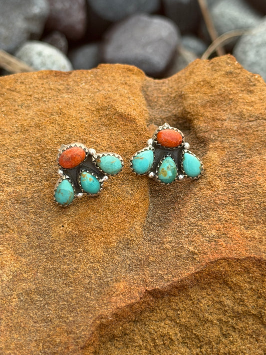 Orange Mojave and Kingman Turquoise Earrings